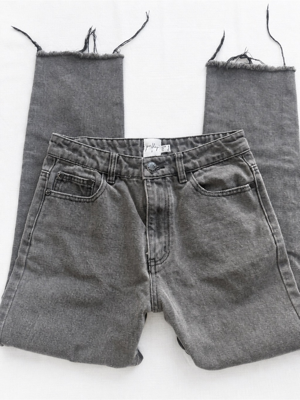 2000s Inspired Princess Polly Charcoal Gray Raw Hem Straight Leg Jeans Size 4 - Picture 1 of 6